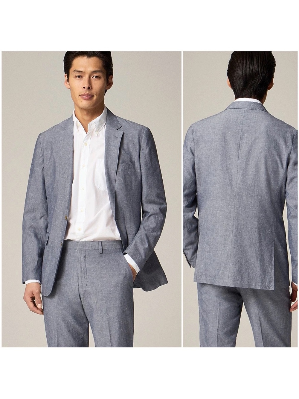J.Crew Ludlow Slim Unstructured suit Jacket Blue Cotton-Linen SOMELOS 44R